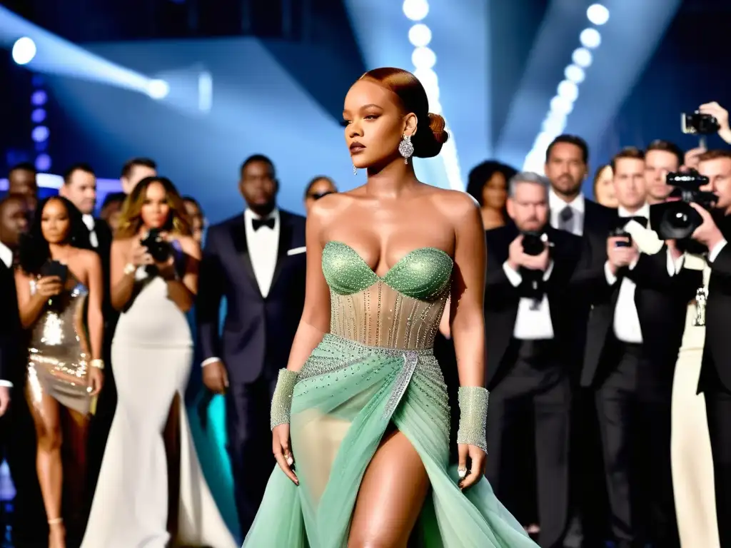 Rihanna impacta en la moda con su deslumbrante presencia en la pasarela, irradiando confianza y elegancia en un espectáculo visual deslumbrante