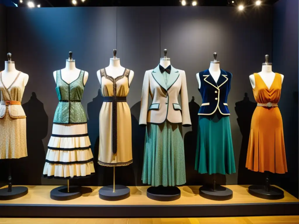 Exhibición de moda vintage con poder emocional y prendas de diferentes épocas en maniquíes