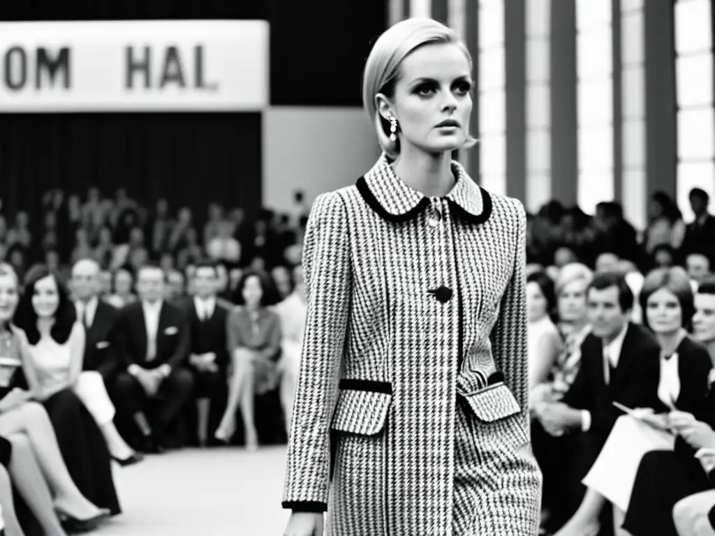 Twiggy, modelo icónica, desfila en los 60, revolucionando moda con su estilo y confianza