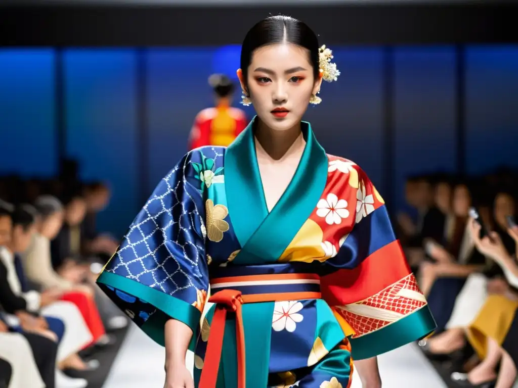 Modelo desfila con kimono moderno en Fashion Week Tokyo, fusionando tradición y modernidad