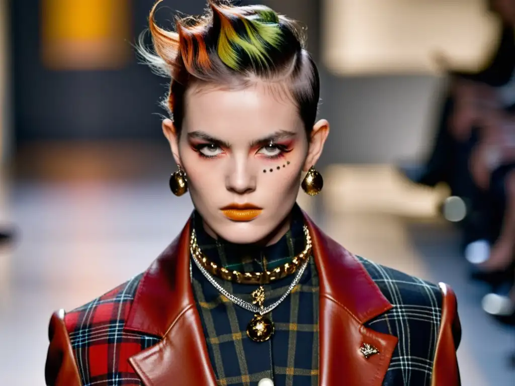 Modelo de pasarela con atuendo punk de Vivienne Westwood