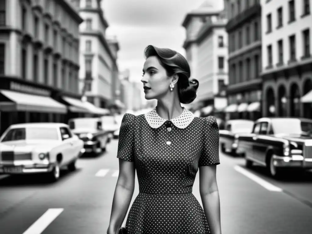 Una mujer elegante con estilo personal camina por la bulliciosa ciudad, capturando la historia individual a través de la moda