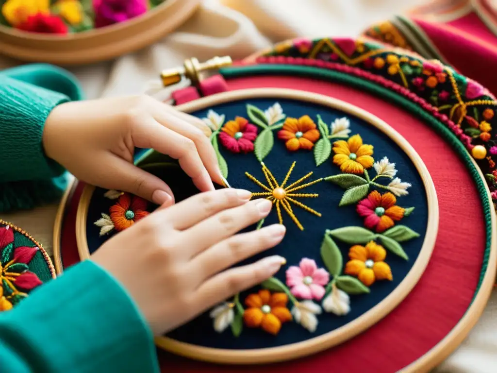 Una mujer palestina crea un hermoso bordado floral, destacando el significado cultural e histórico de los bordados palestinos