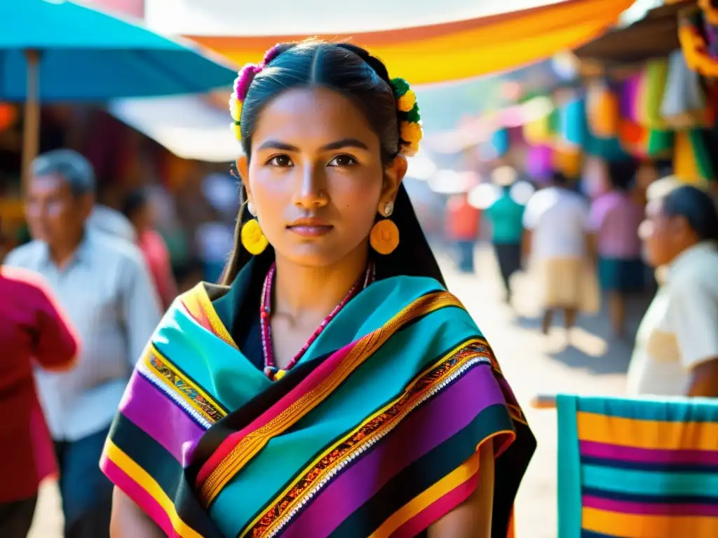 Una mujer zapoteca de Oaxaca, México, viste un huipil y un rebozo tradicionales, destacando la moda en las culturas indígenas