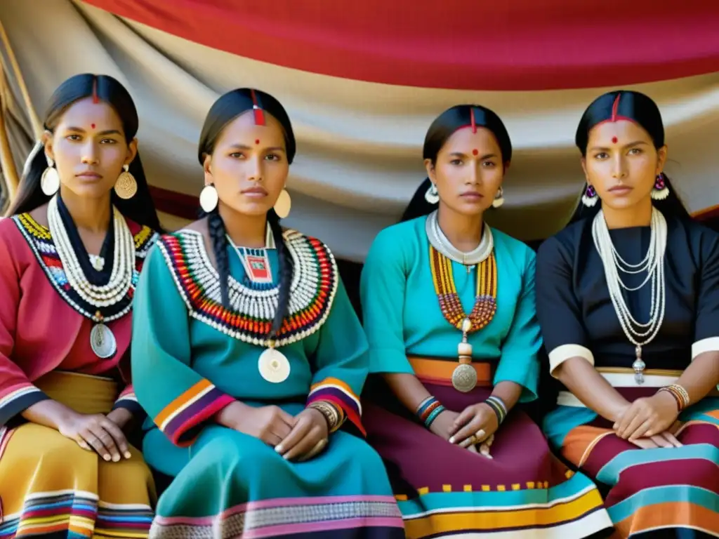 Mujeres indígenas creando textiles con técnicas ancestrales, reflejando la moda indígena conservación cultural