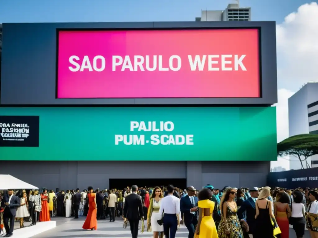 Una multitud diversa espera con entusiasmo la llegada de diseñadores y modelos en el impactante Sao Paulo Fashion Week Latinoamérica