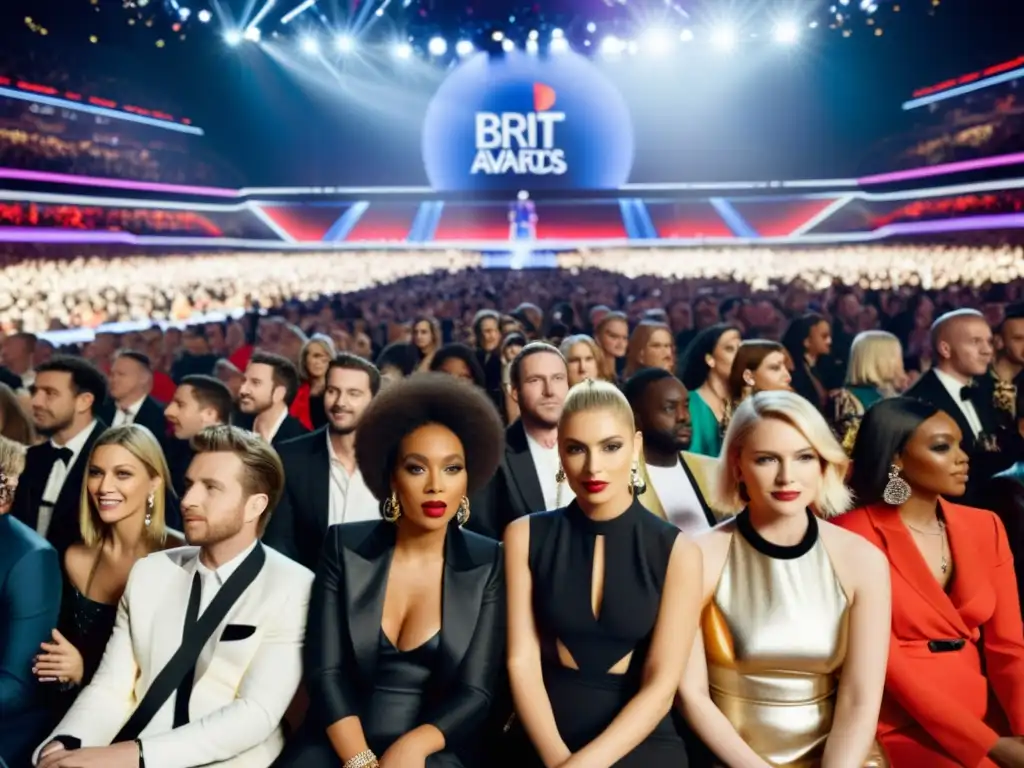 Multitud diversa en los Brit Awards, reflejando el impacto cultural de la moda con estilos eclécticos y vibrante atmósfera de moda y música