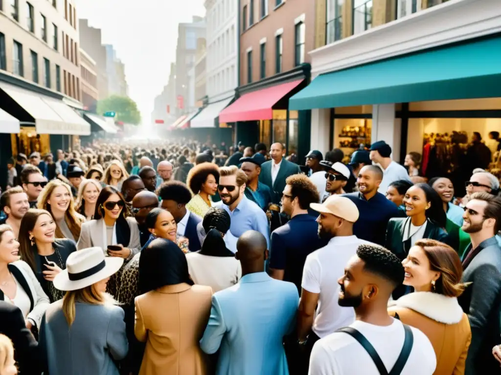 Multitud emocionada espera lanzamiento de moda, reflejando impacto cultural de la moda en la ciudad