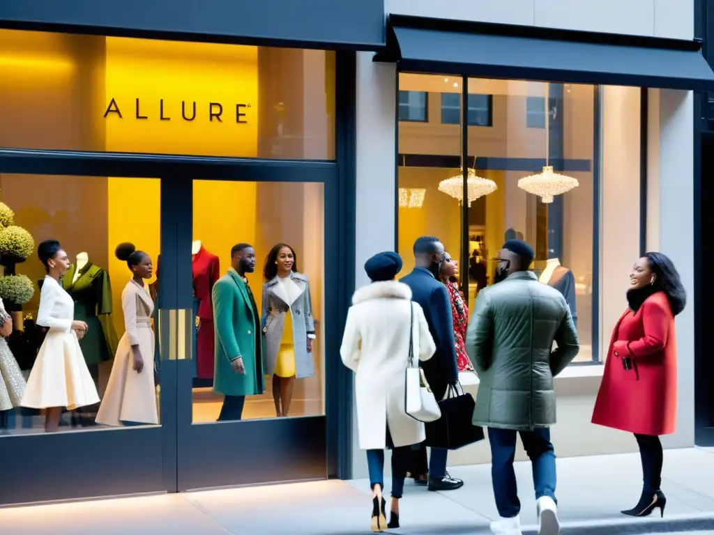 Multitud impaciente espera la edición limitada en boutique de moda, reflejando la psicología del deseo