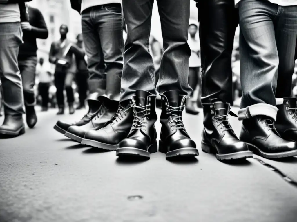 Multitud de manifestantes con botas como símbolo de protesta, unidos en la lucha por el cambio social