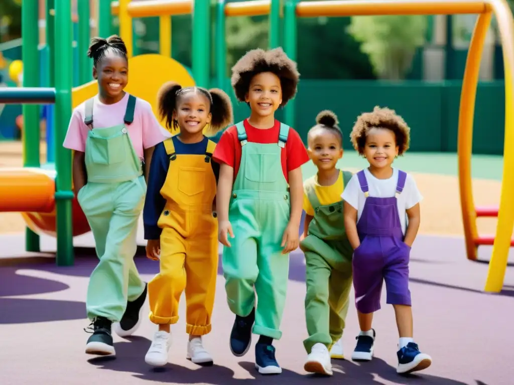 Niños juegan en un parque inclusivo, vistiendo ropa de género neutro