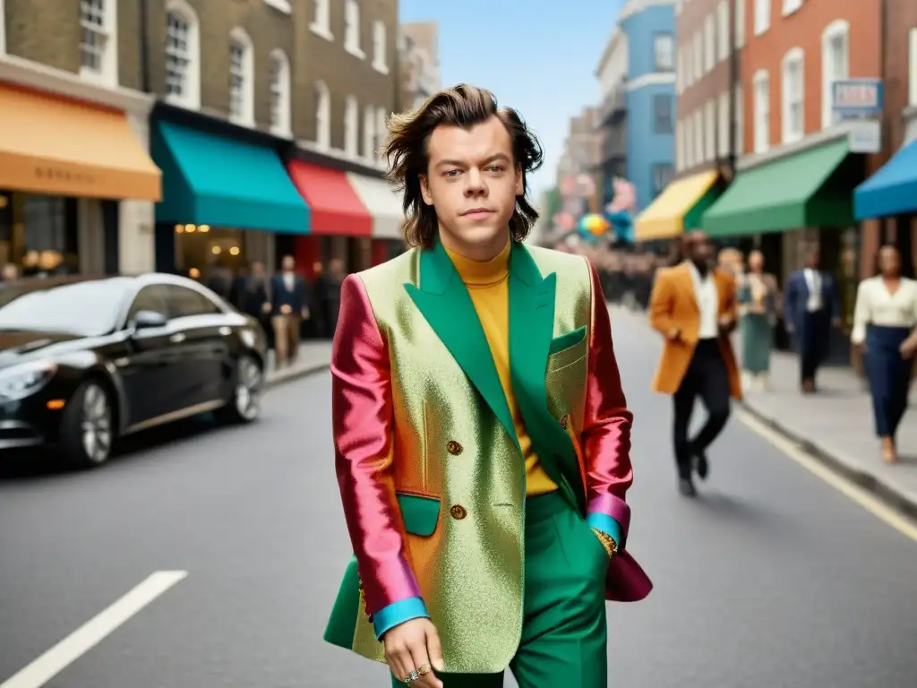 Harry Styles desafía normas de género con su atuendo colorido, impactando la moda y la cultura actual