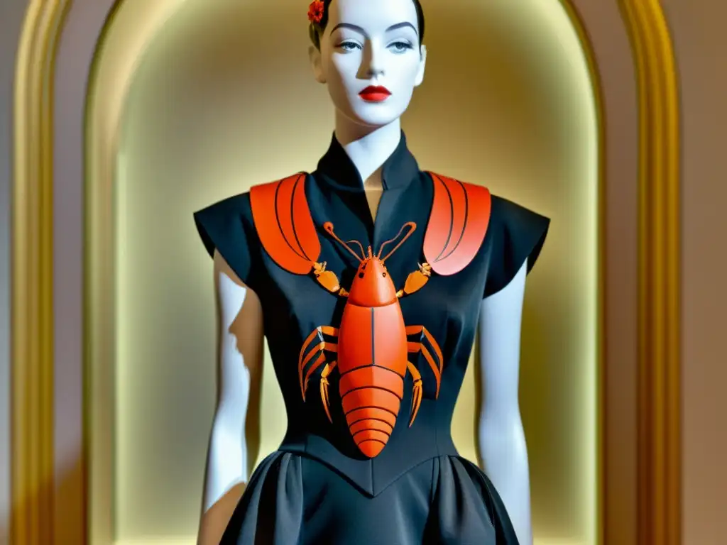 La icónica obra de arte de alta costura de Elsa Schiaparelli, legado en moda, exhibida en un museo con detalle y elegancia atemporal