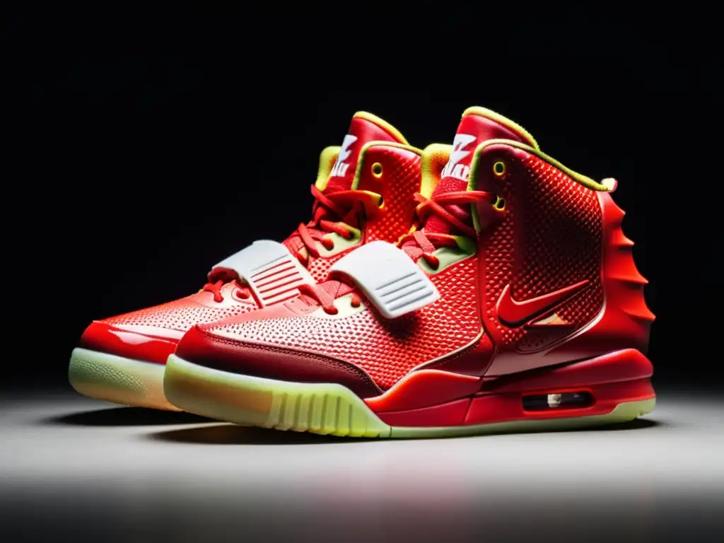 Un par de Nike Air Yeezy 2 'Red October' en un fondo blanco