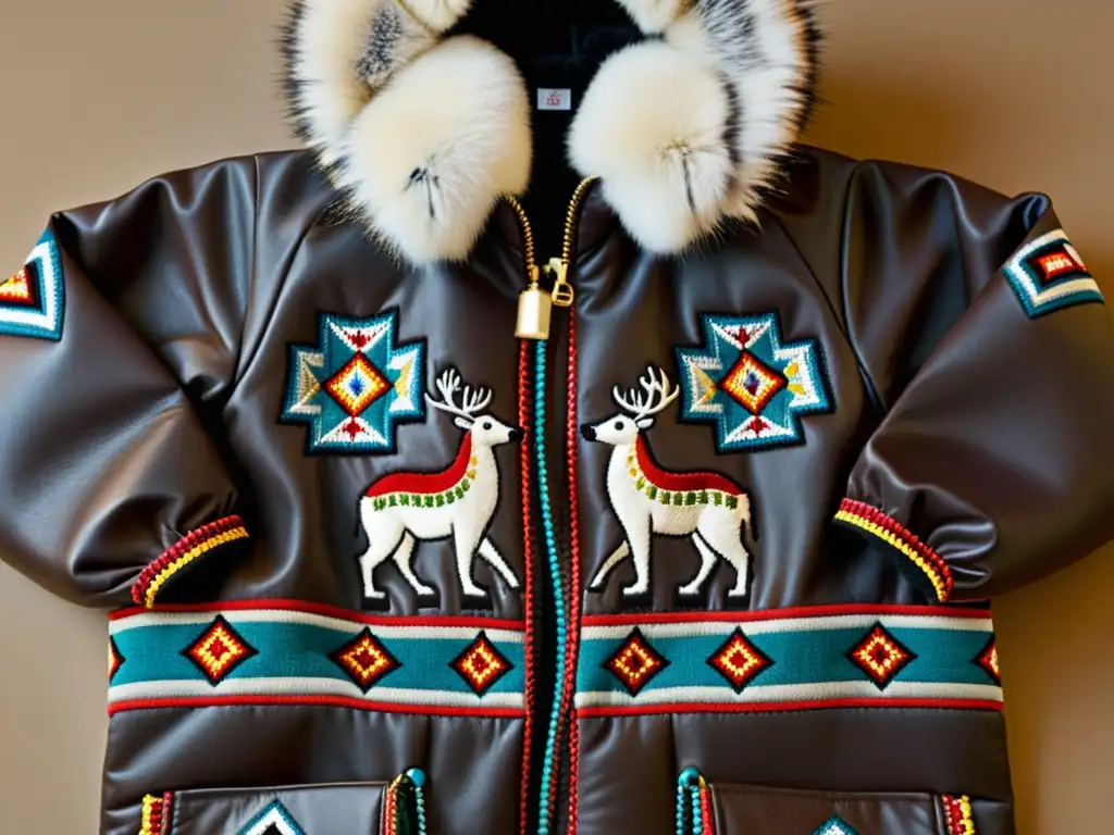 Una parka Inuit de piel de foca con detalles bordados, reflejo de la moda tradicional Inuit Ártico