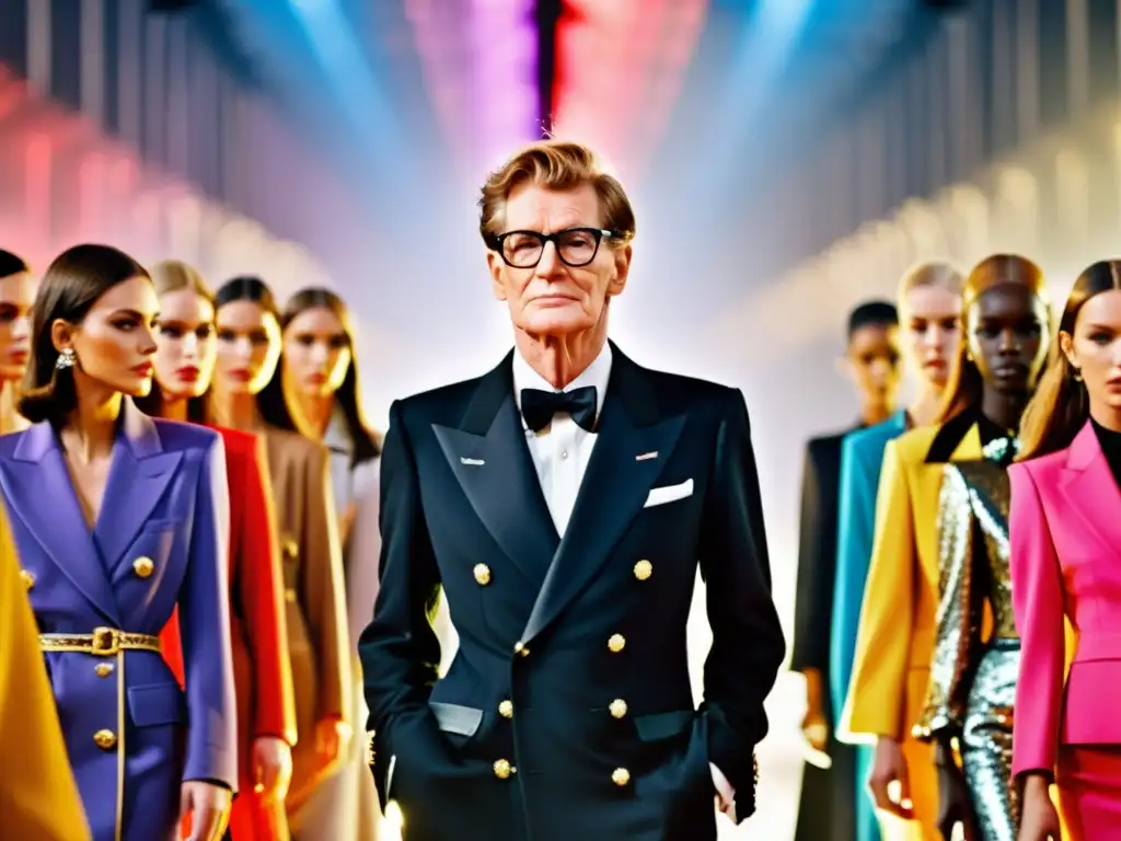 Yves Saint Laurent en la pasarela, rodeado de moda, lujo y creatividad