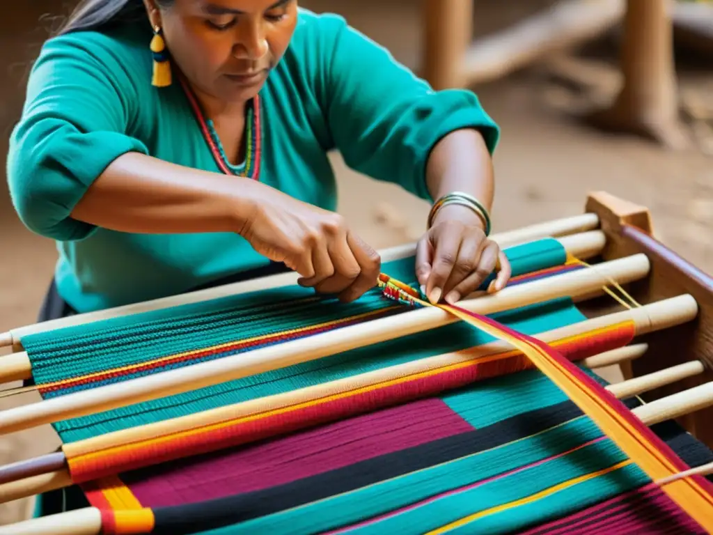 Indígena teje patrones vibrantes en telar de cintura, conectando moda étnica con identidades y cultura ancestral