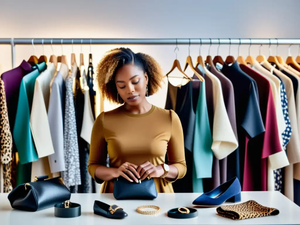 Una persona se sumerge en una sesión de moda como terapia personal, explorando prendas y accesorios para encontrar empoderamiento y transformación