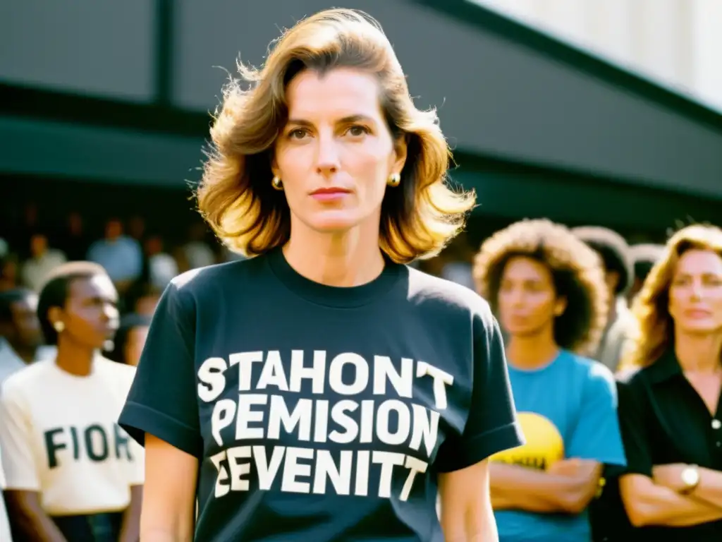 Katharine Hamnett, pionera de la moda, deslumbra en evento con su camiseta icónica, reflejando el impacto cultural de la moda en los años 80