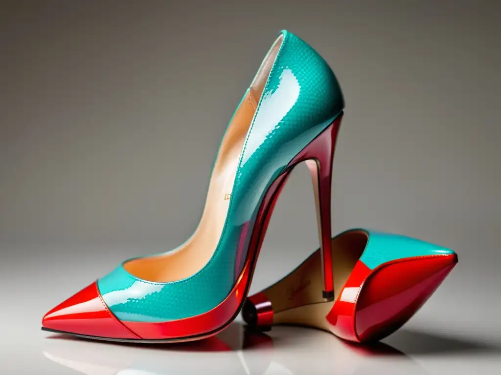 Un primer plano detallado del exclusivo y lujoso Nuevos Louboutin, destacando su icónica suela roja y su elegante acabado brillante