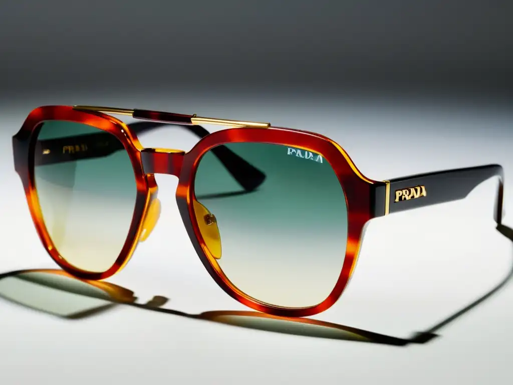 Un primer plano de las gafas de sol Prada edición limitada, resaltando los detalles de diseño y la artesanía