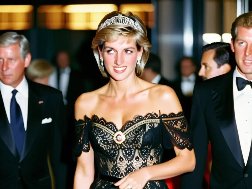 Princesa Diana en icónico vestido negro de alta costura, impacto en historia de la moda