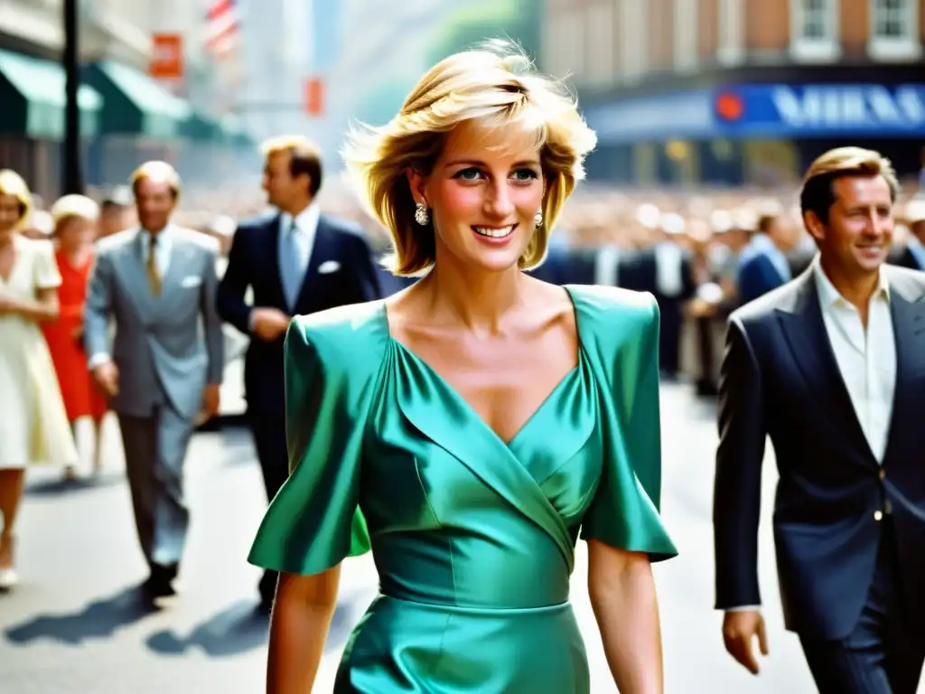 Princesa Diana deslumbra en la moda, irradiando influencia de la Casa de Windsor mientras camina entre admiradores y cámaras en la ciudad