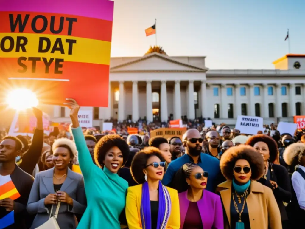 Protesta multicultural al atardecer: moda como protesta mensajes políticos