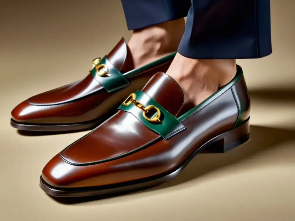 Renacimiento de la marca Gucci: Detalle del icónico mocasín de Tom Ford, evocando elegancia, precisión y lujo atemporal