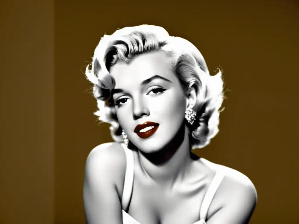 Retrato documental en alta resolución de Marilyn Monroe en los años 50, destacando su sex appeal y estilo de moda icónico