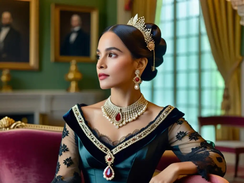 Retrato documental de mujer victoriana con joyas, reflejando la importancia de las joyas en el empoderamiento femenino en la historia