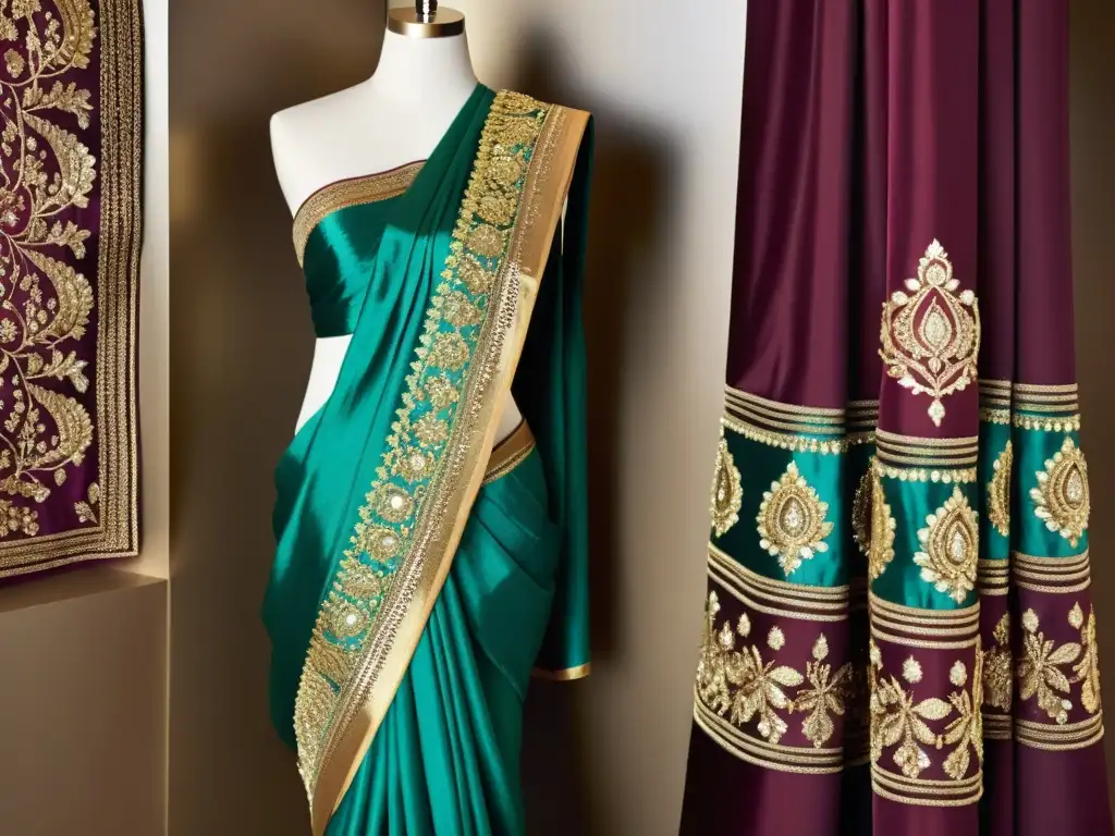 Un sari bordado en tonos joya, reflejo de la influencia moda india Maharajás Maharanís