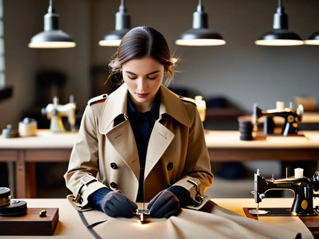 Un sastre experto reimagina el trench coat Burberry en un taller tradicional con telas premium y máquinas de coser vintage