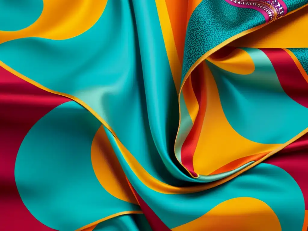 Una seductora fotografía en alta resolución de un exquisito pañuelo de seda Hermès, con colores vibrantes, patrones intrincados y detalles lujosos