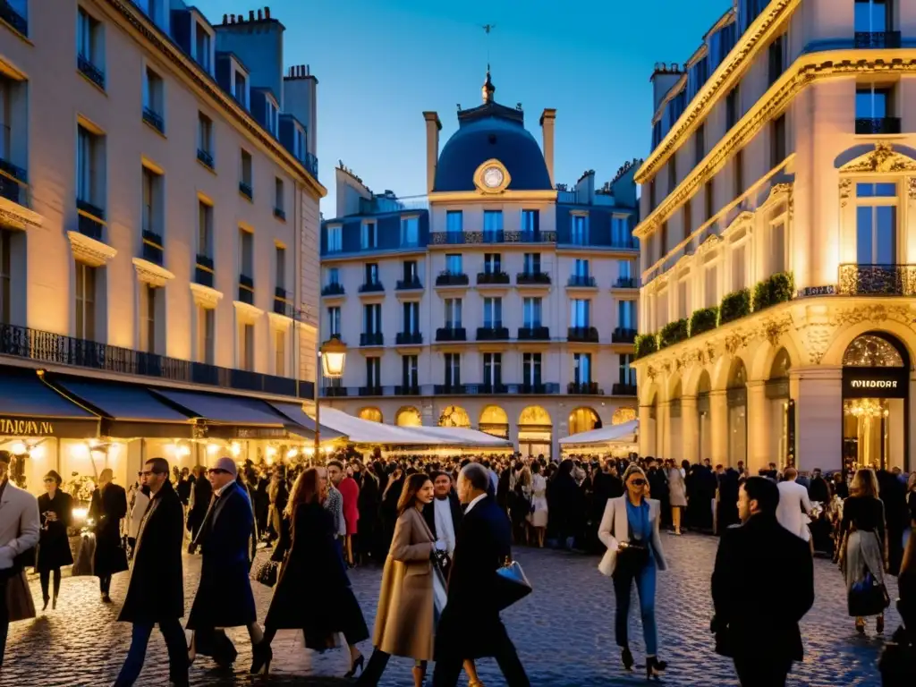 Semana de la moda en París: bulliciosa calle parisina durante Couture Week, bañada por la luz dorada del atardecer