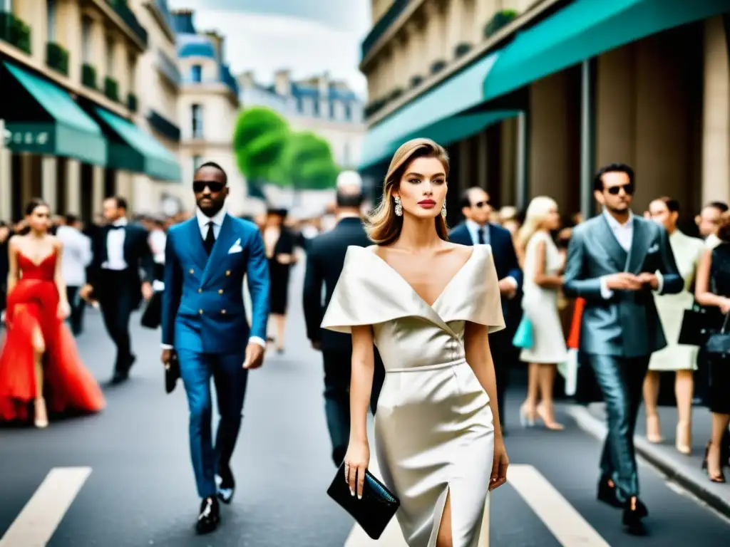 Semana de la moda en París: Imagen documental de una bulliciosa calle parisina durante la Semana de la Alta Costura, con moda y glamour