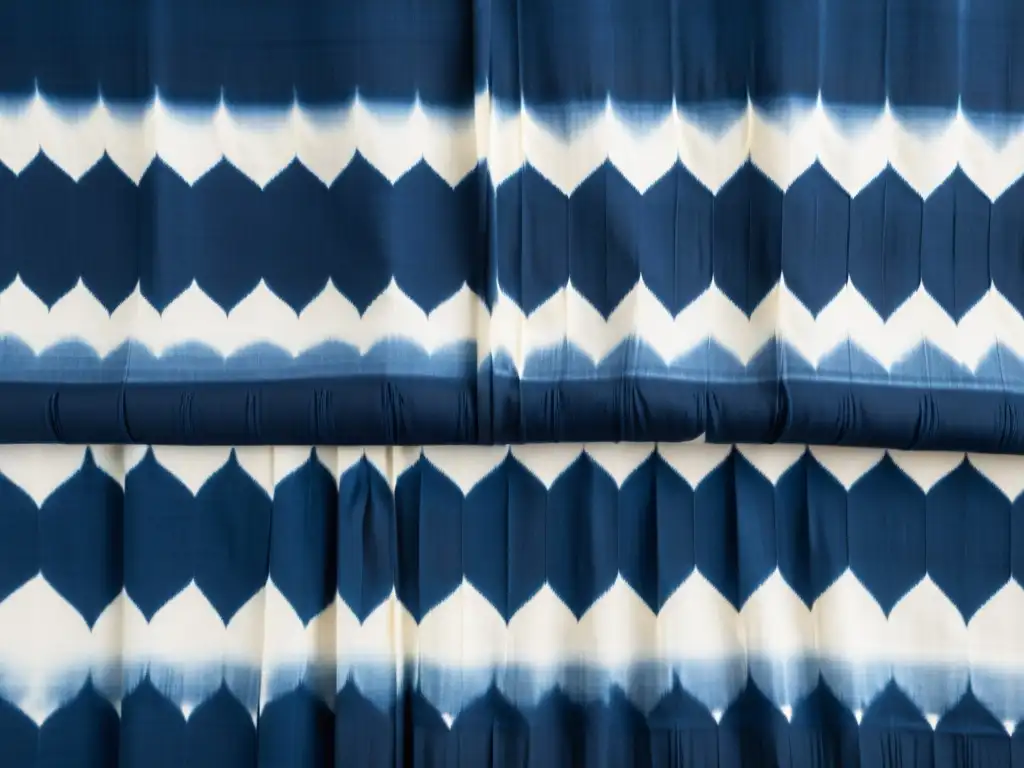 Renovación del Shibori y el Ikat: Tela de shibori en tonos índigo con patrones geométricos, florales y orgánicos, plegada con destreza artesanal