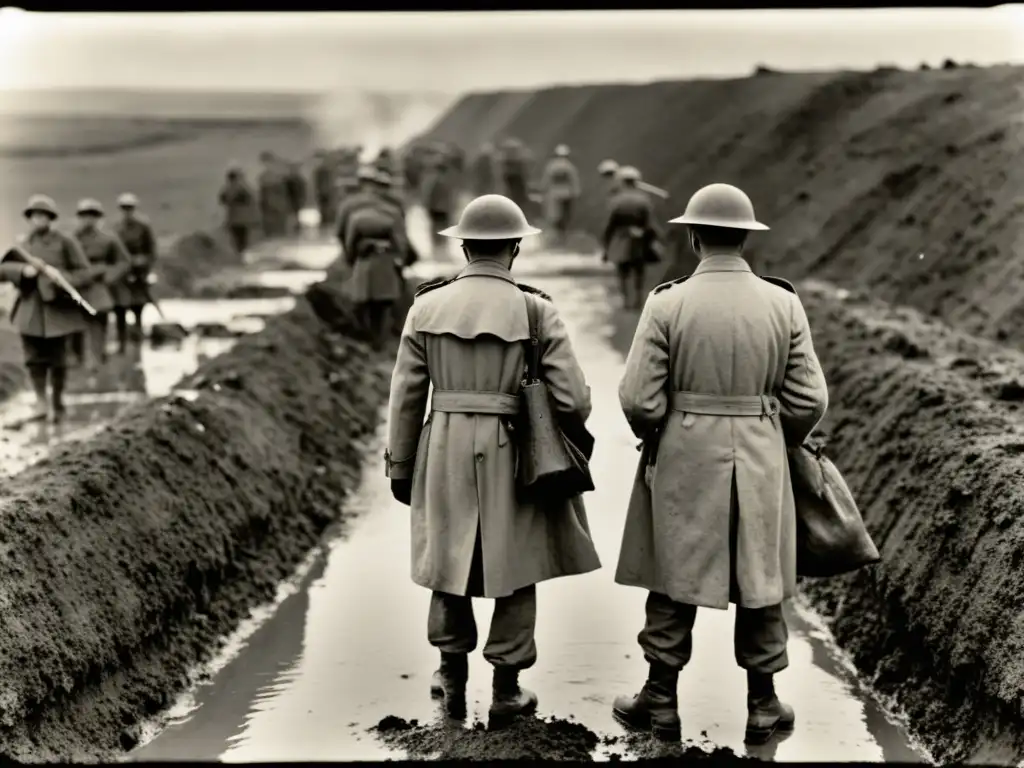 Soldados en trincheras durante la Primera Guerra Mundial, reflejando la dureza del conflicto