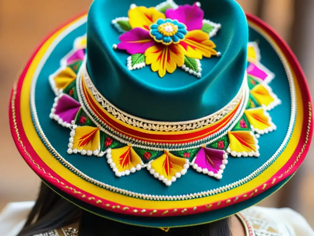 Un sombrero charro mexicano detallado con bordados vibrantes, reflejando la rica moda y significado cultural de México