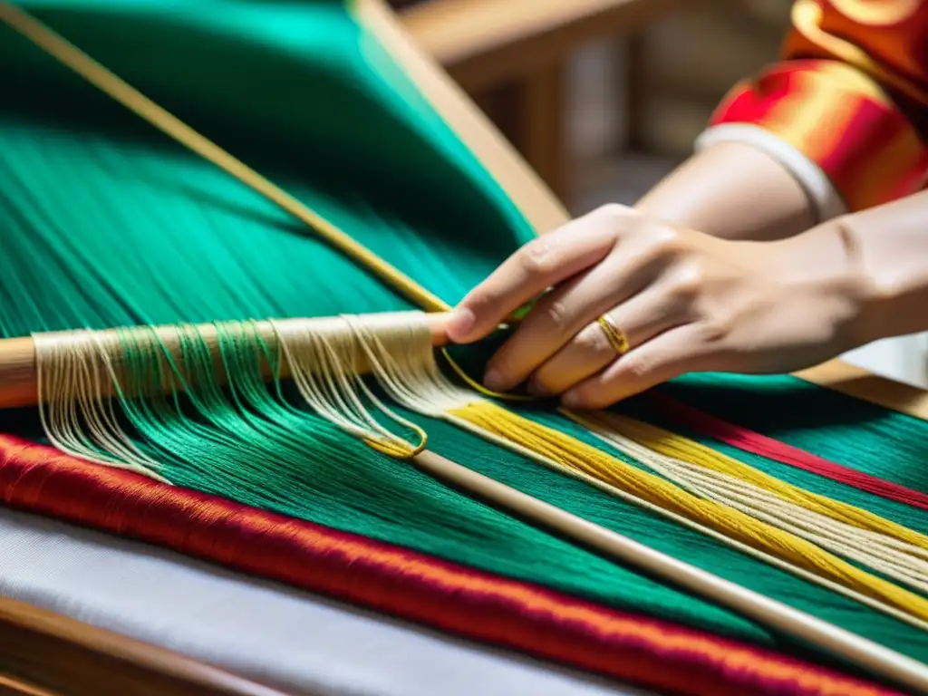 Un tejedor chino experto crea una exquisita pieza de bordado de seda, reflejando el impacto cultural de la seda imperial en China