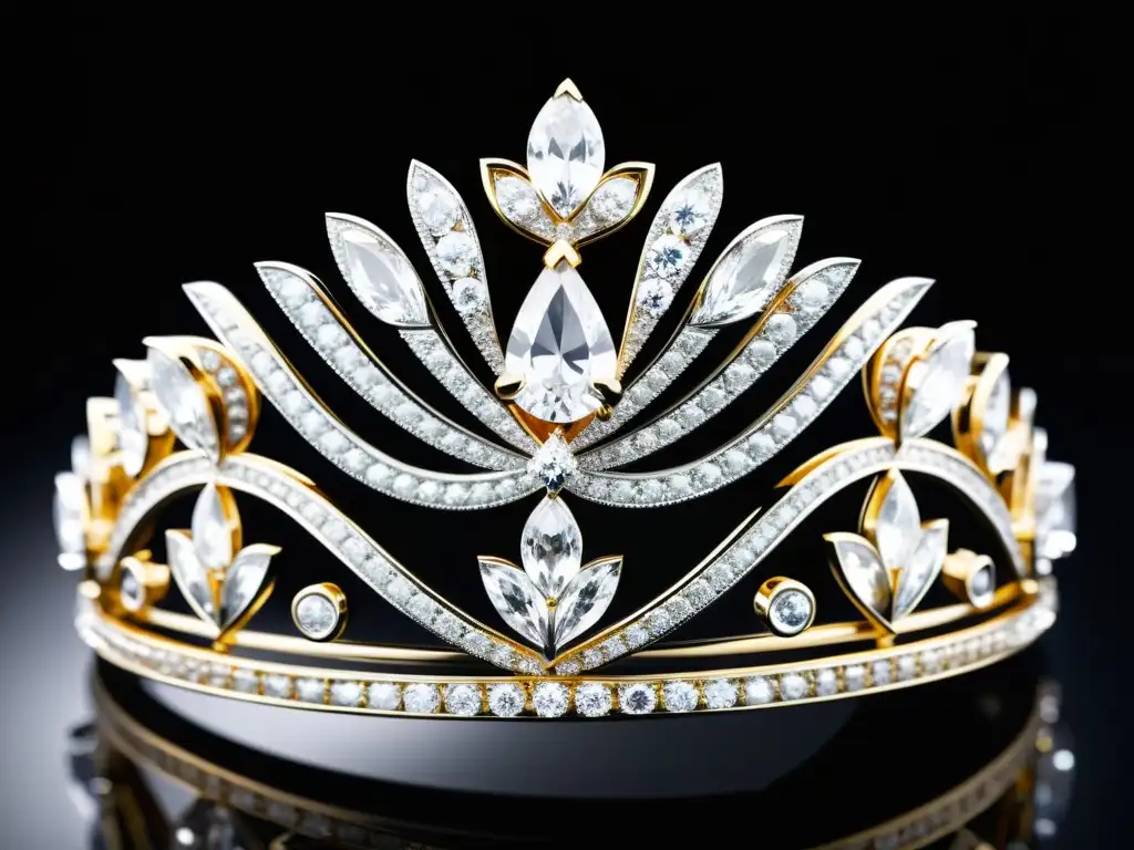Tiara de diamantes Cartier: lujo deslumbrante Una tiara de diamantes Cartier en primer plano sobre terciopelo negro, deslumbrante y lujosa