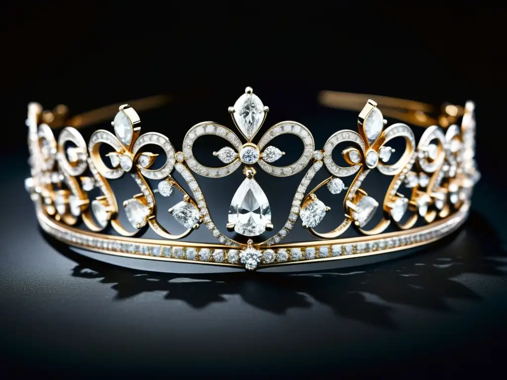 Tiara de diamantes Cartier: lujo y elegancia Una tiara de diamantes Cartier deslumbra en un fondo de terciopelo, reflejando lujo y sofisticación