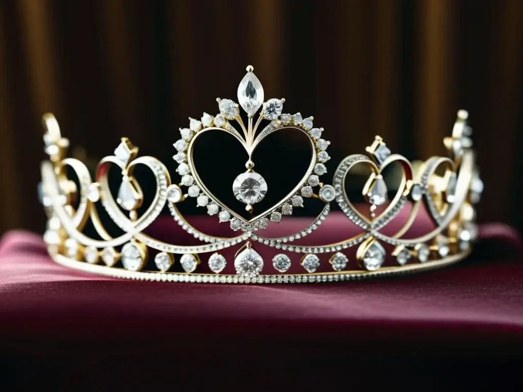 Una tiara vintage con detalles intrincados y deslumbrantes diamantes, evocando la historia, la realeza y el impacto de la moda