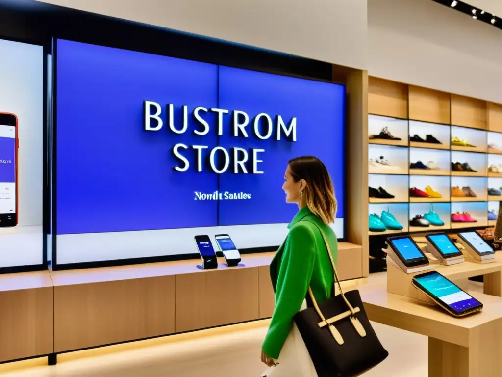 Una tienda Nordstrom bulliciosa con clientes y tendencias de moda, reflejando la estrategia omnicanal Nordstrom