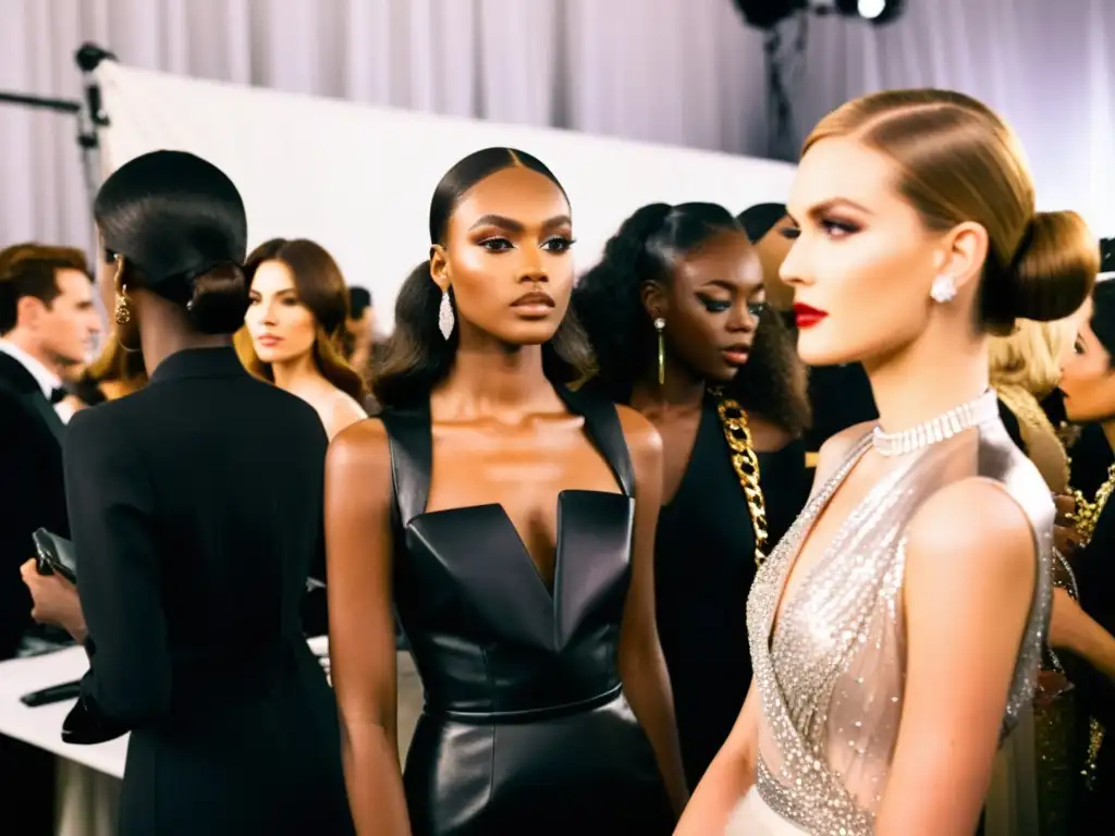 Un torbellino de actividad en el backstage de un desfile de moda durante la Semana de la Moda