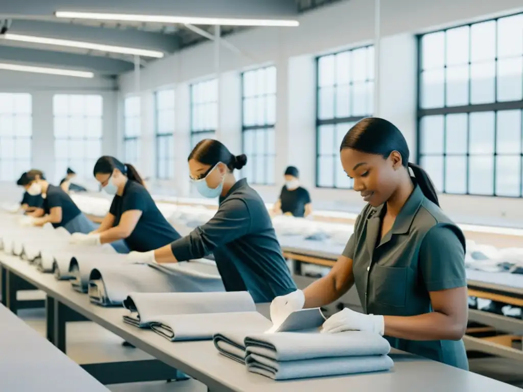 Trabajadores en fábrica Everlane con transparencia radical moda online