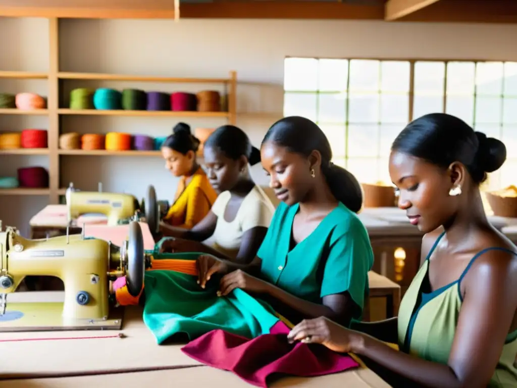 Trabajadores de la moda en taller Fair Trade, creando prendas con maestría