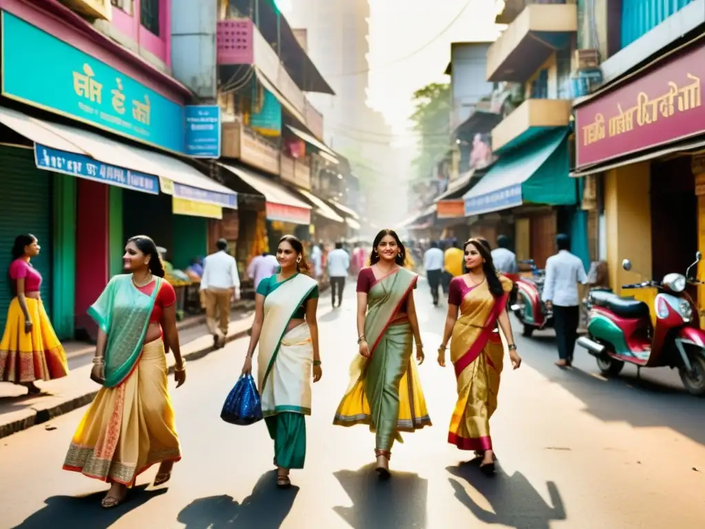 Vibrante calle de Mumbai con tendencias de moda india influenciadas por Bollywood