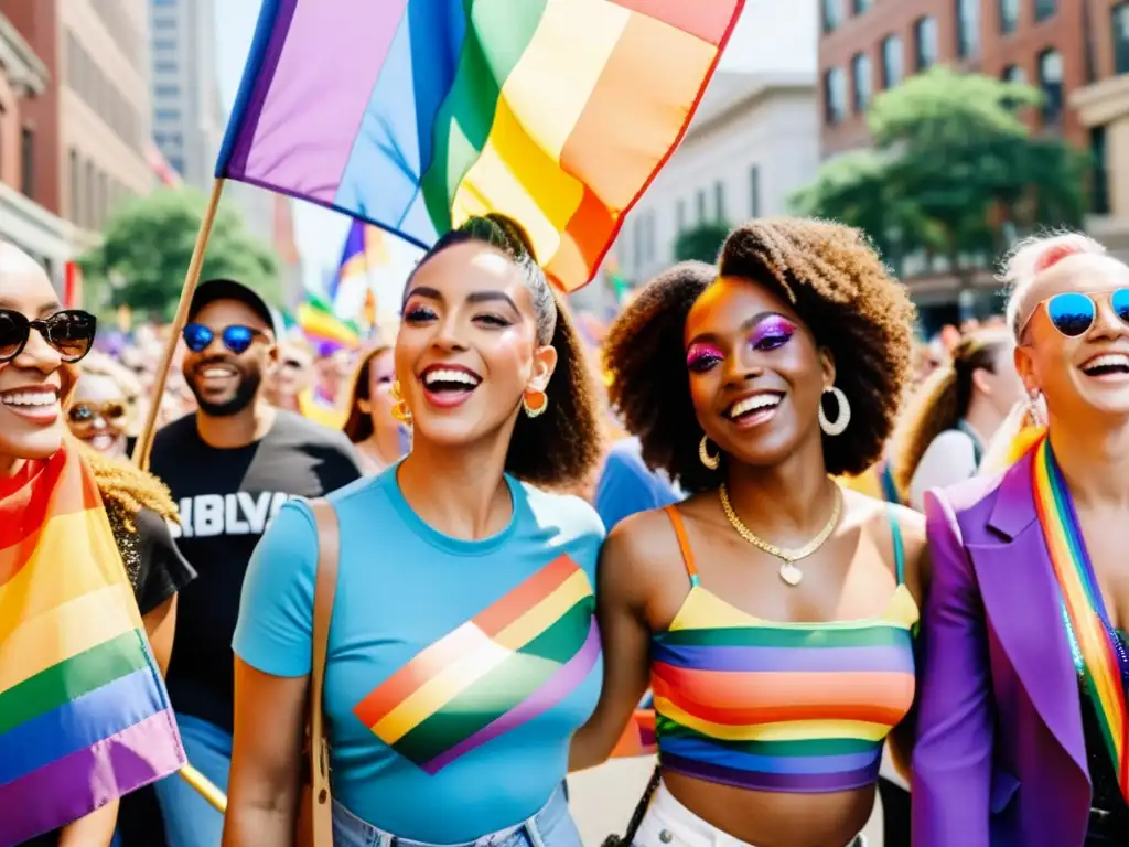 Vibrante desfile del orgullo LGBTQ+ con expresiones de identidad en moda