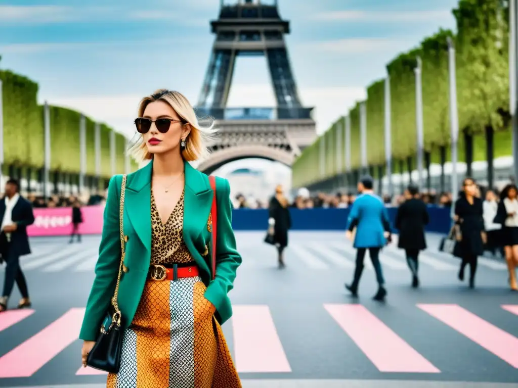 Vibrante escena de la Semana de la Moda de París, reflejando el impacto cultural y la creatividad de este evento emblemático